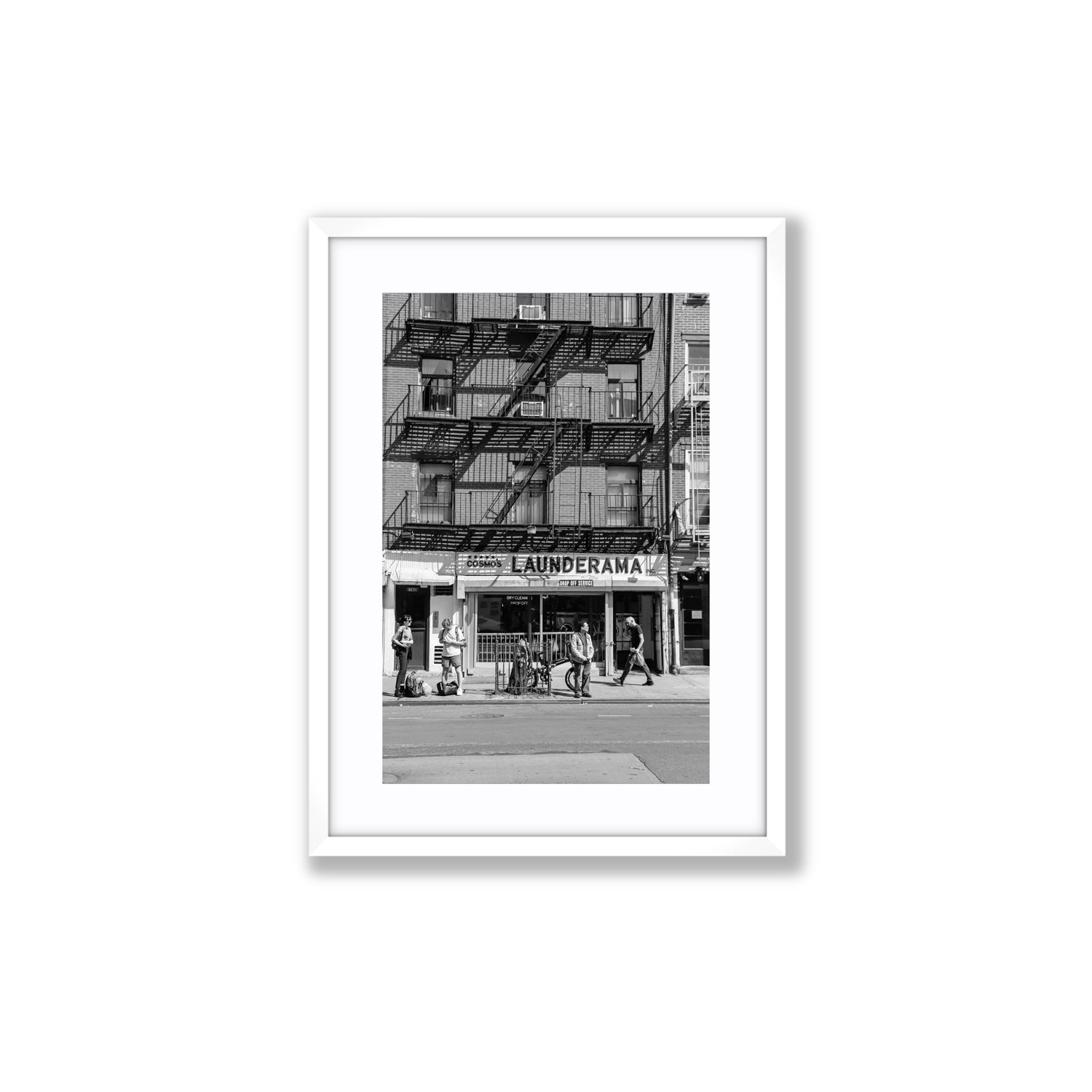 Bus Stop New York NYC Black & White wall art Medium fine art print in white frame with matboard