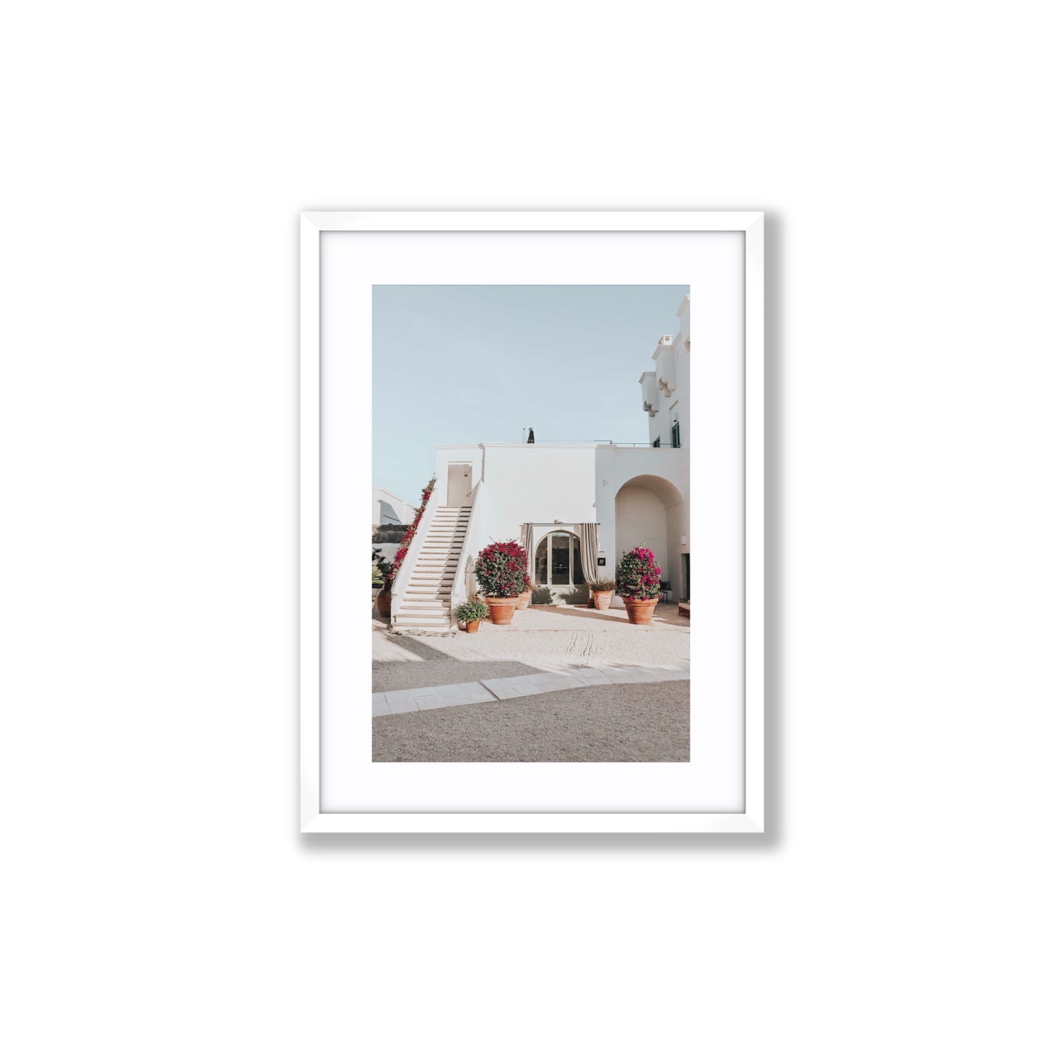 Scala Fiorita Puglia Mediterranean wall art Medium fine art print in white frame with matboard