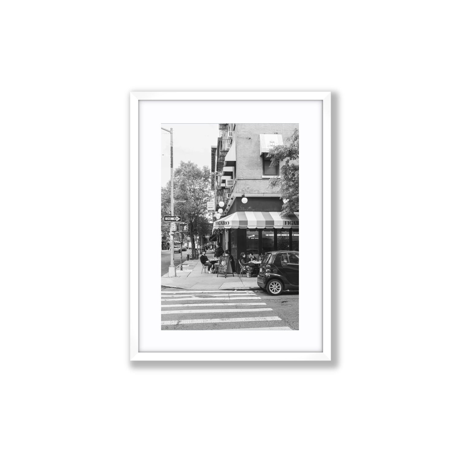 Figaro New York NYC Black & White wall art Medium fine art print in white frame with matboard