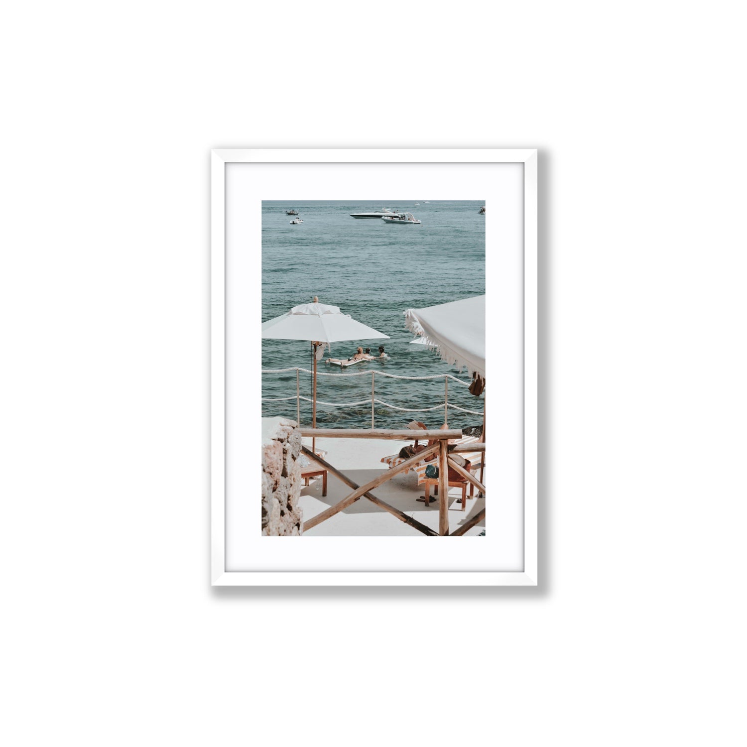 Hideaway Tuscany coastal Mediterranean wall art Medium fine art print in white frame with matboard