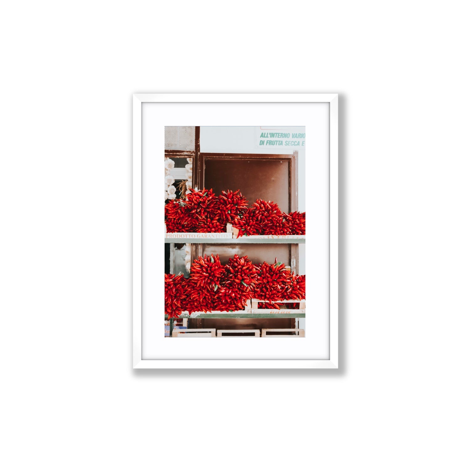 Hot Harvest Puglia Italian wall art Medium fine art print in white frame with matboard
