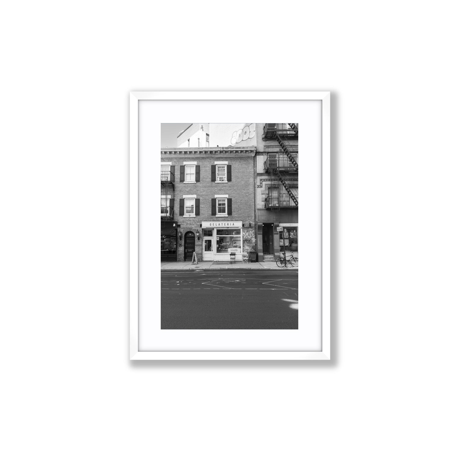 Gelateria New York NYC Black & White wall art Medium fine art print in white frame with matboard