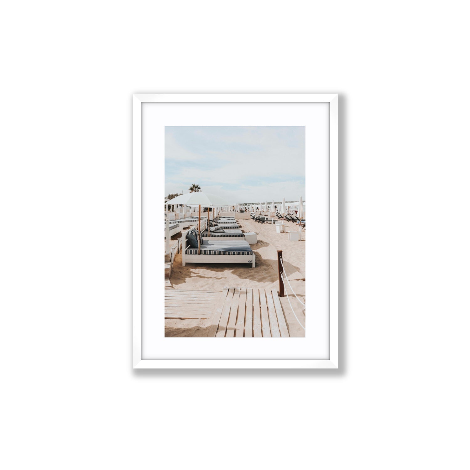 Coastal Repose Puglia beach Mediterranean fine art print Medium fine art print in white frame with matboard