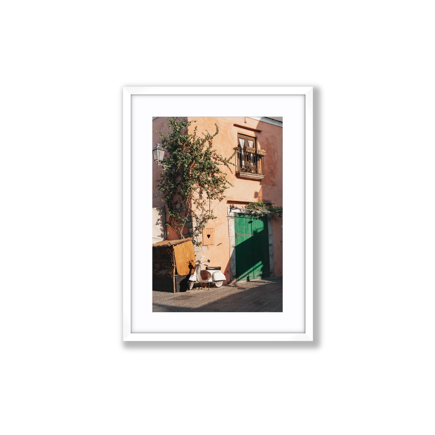 La Casa Ischia Italian Mediterranean decor wall art Medium fine art print in white frame with matboard