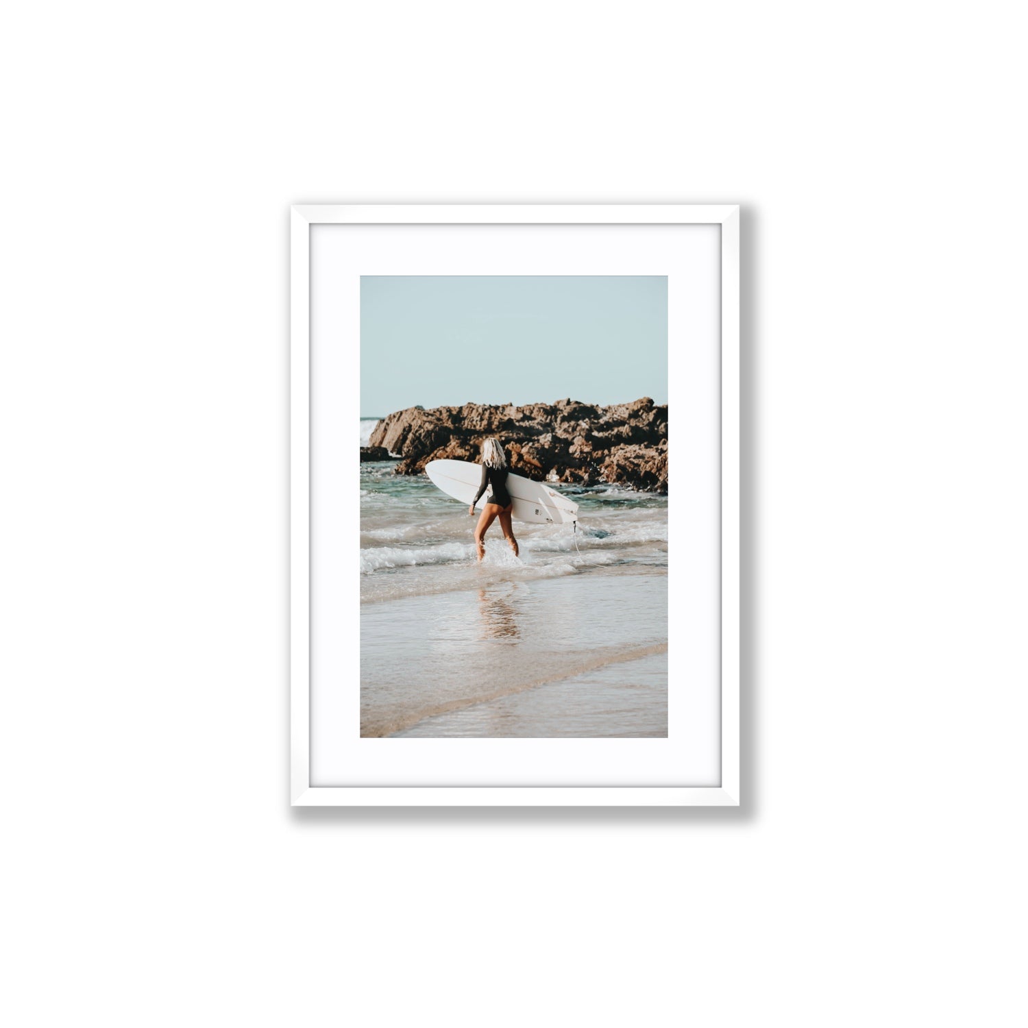 Bethany Byron Bay Surf coastal decor wall art Medium fine art print in white frame with matboard