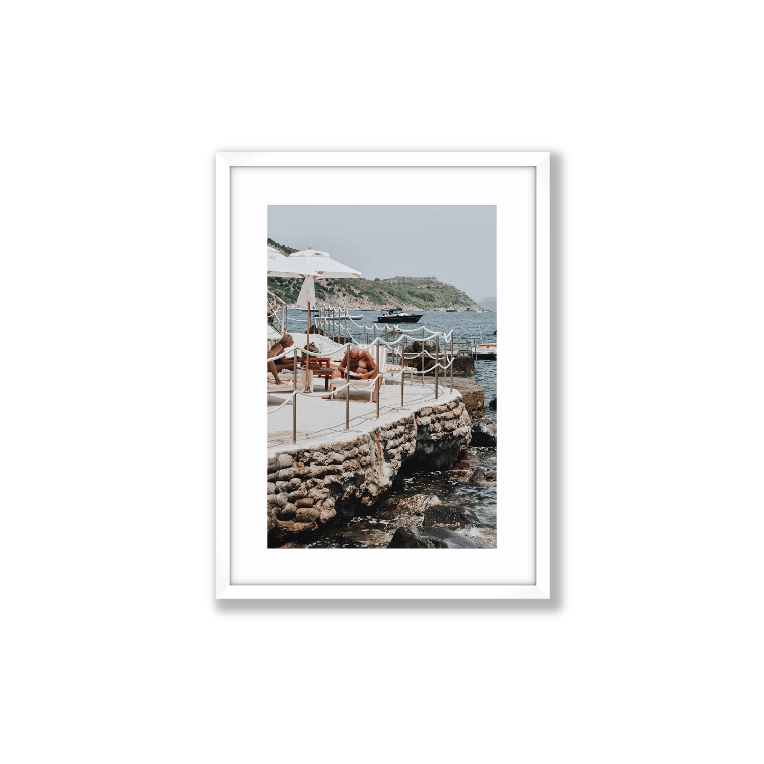 Nonno e Nonna Tuscany coastal Italian wall art Medium fine art print in white frame with matboard