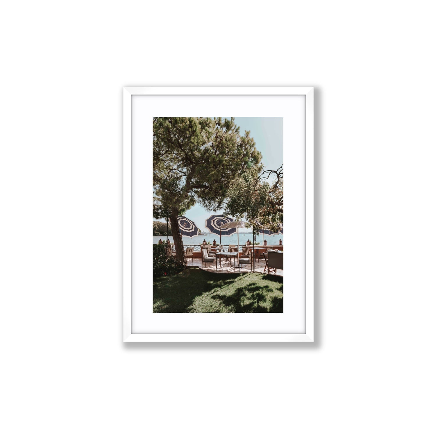 Tranquil Gardens Venice Italian wall art Medium fine art print in white frame with matboard