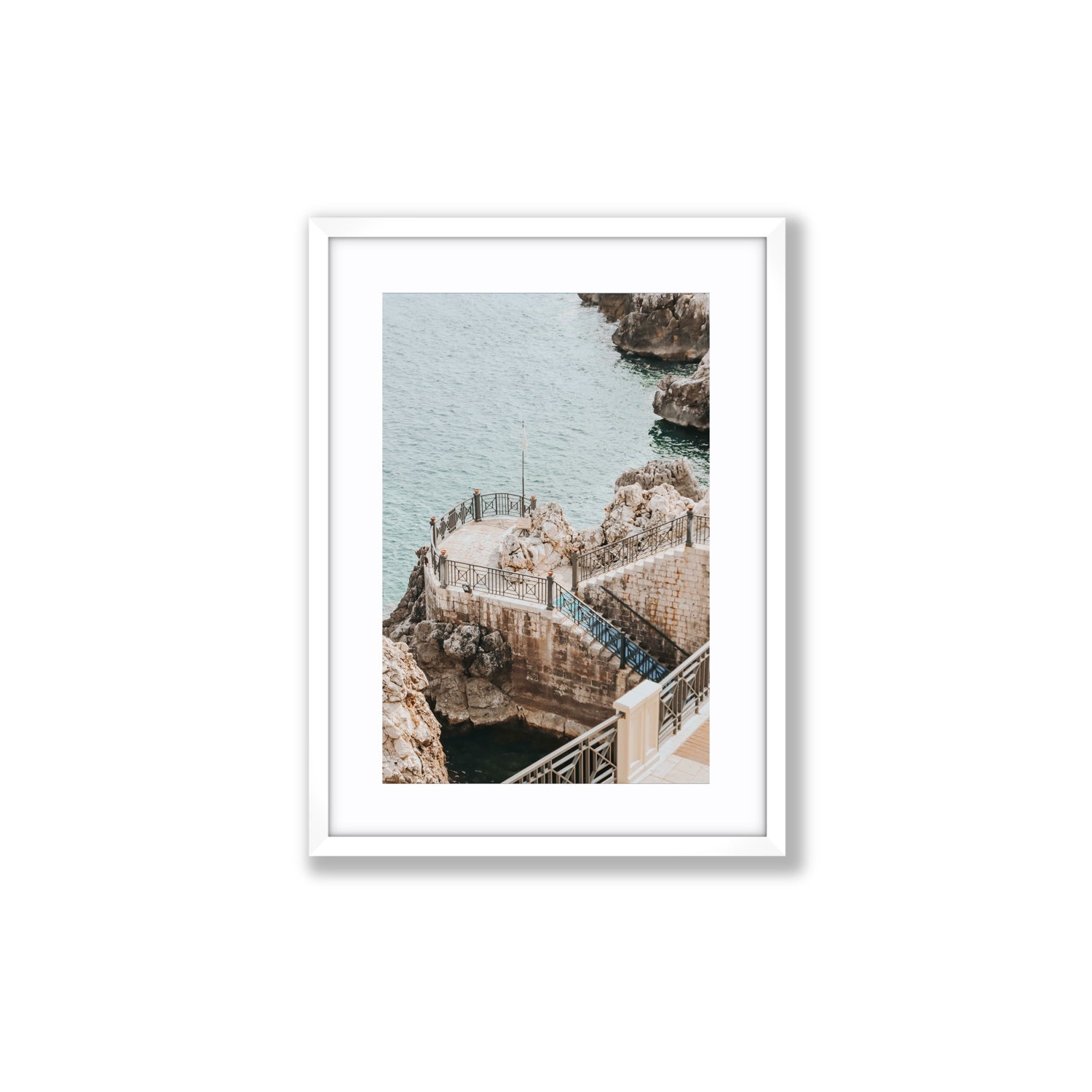 Tidal Staircase Puglia coastal Italian wall art Medium fine art print in white frame with matboard