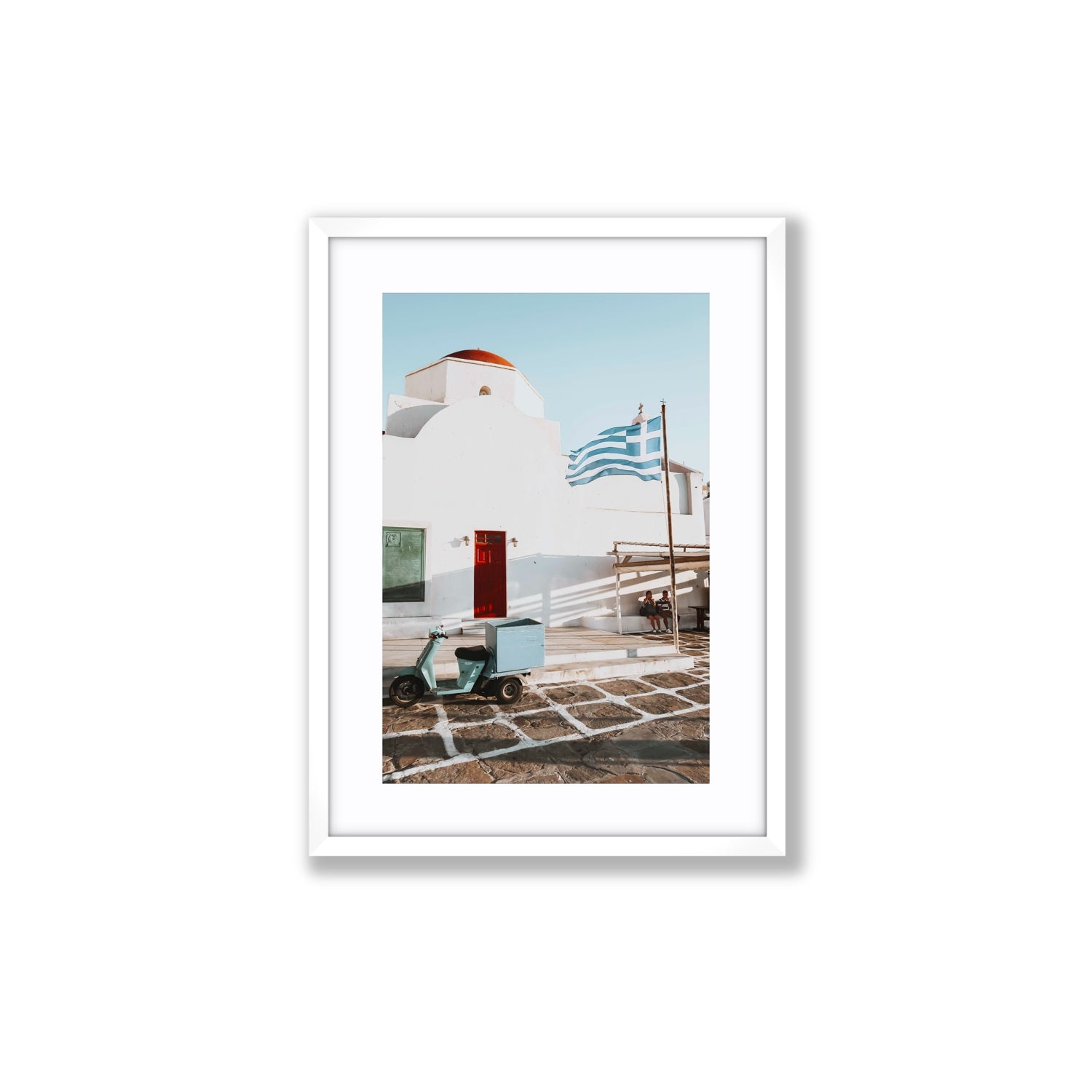 Mykonos Postcard fine art print, Mykonos, Greece, Medium, White Frame · Matboard, Fine Art Print