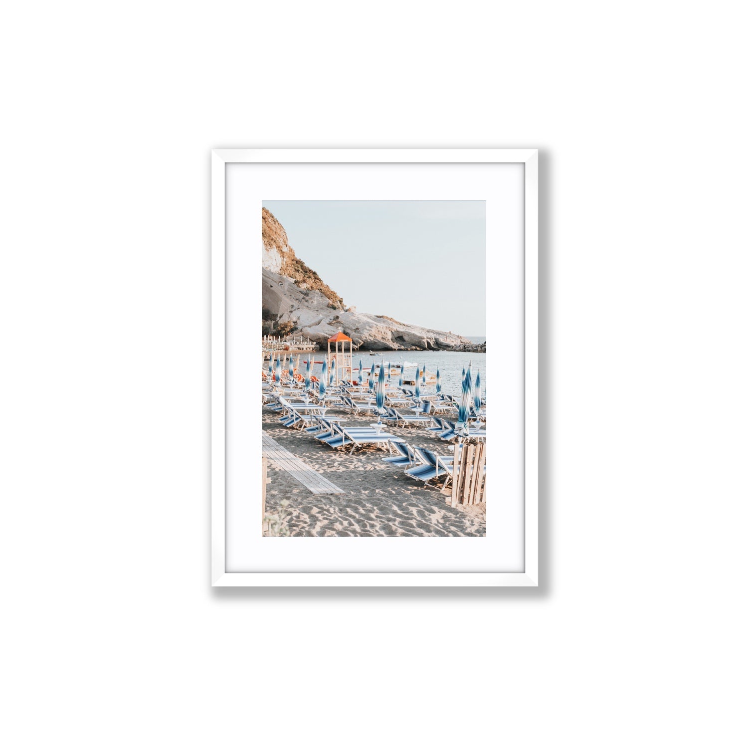 The Golden Hour Ischia Italian coastal wall art Medium fine art print in white frame with matboard