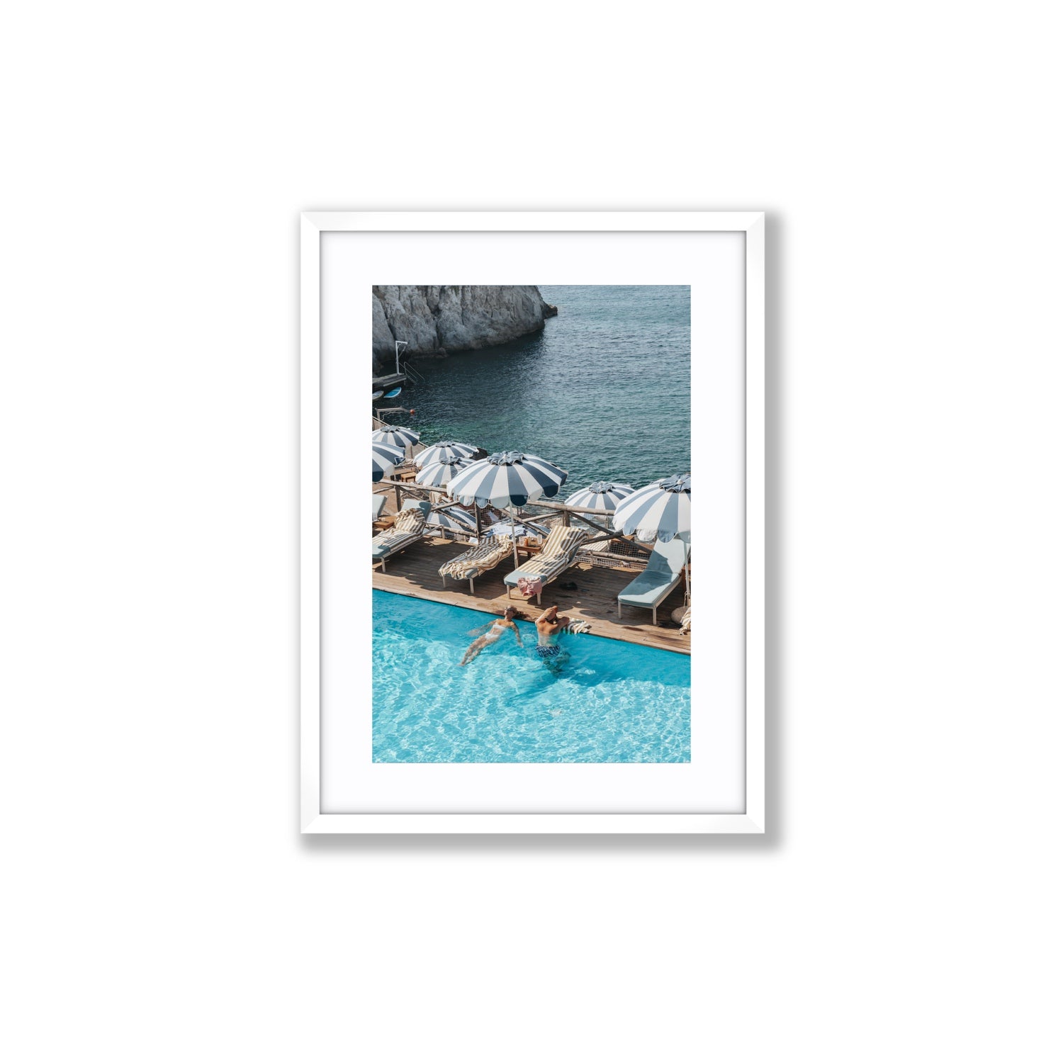 I'm Busy Ischia Italian coastal Mediterranean wall art Medium fine art print in white frame with matboard