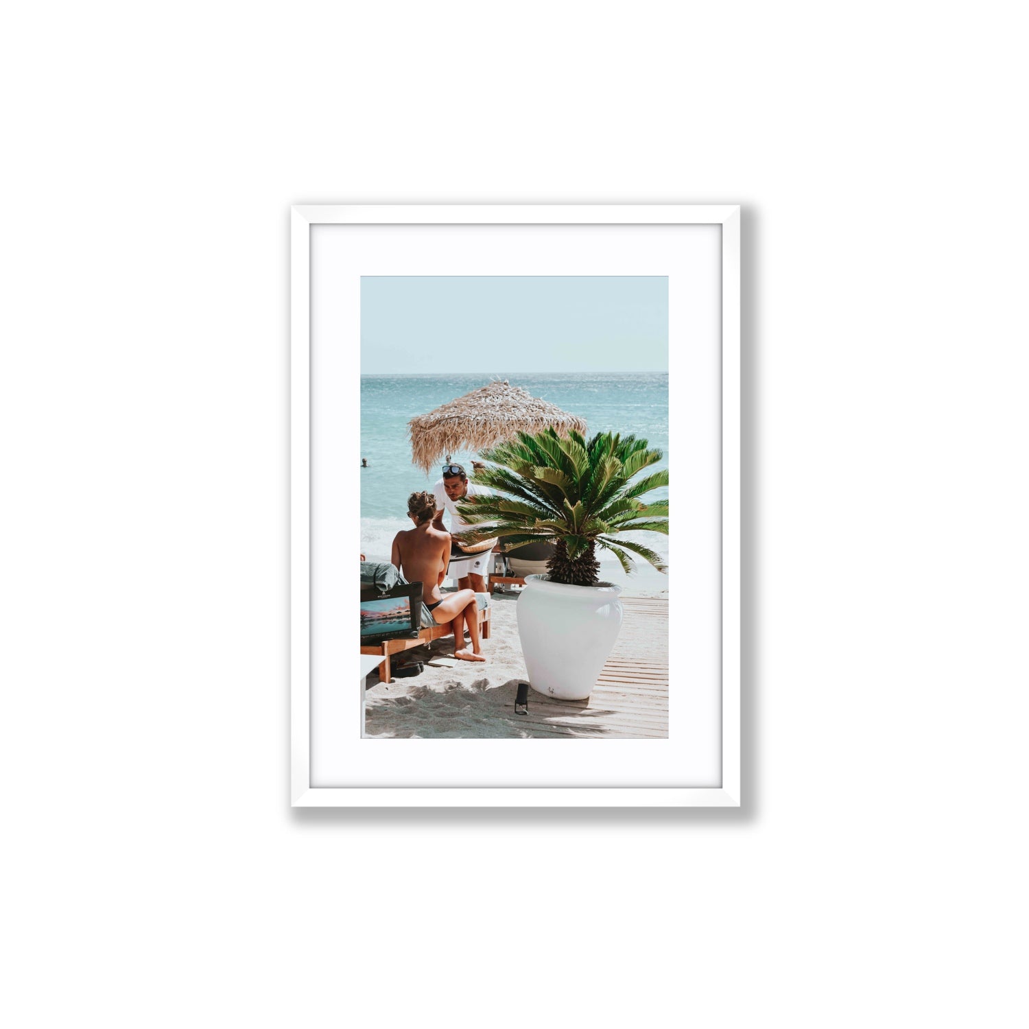 At Your Service Mykonos Greek island wall art Medium fine art print in white frame with matboard
