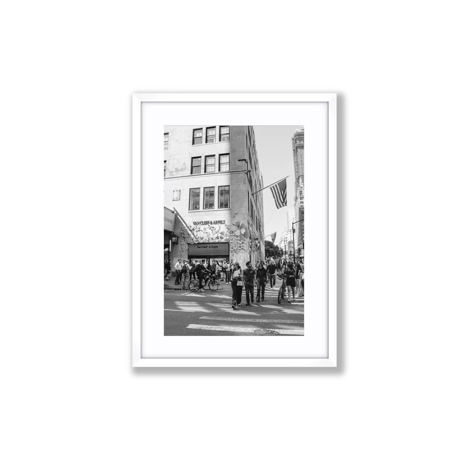 Sidewalk Shuffle New York NYC Black & White wall art Medium fine art print in white frame with matboard