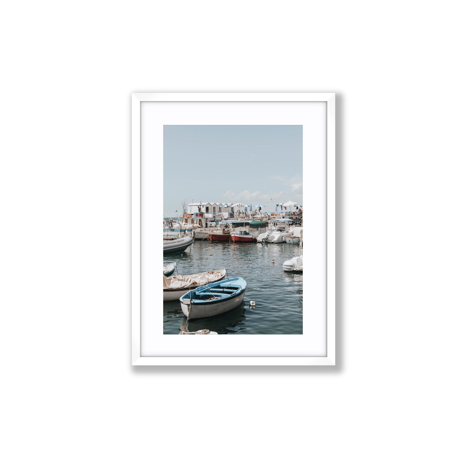 Harbour Hues Sorrento coastal Carousel wall art Medium fine art print in white frame with matboard
