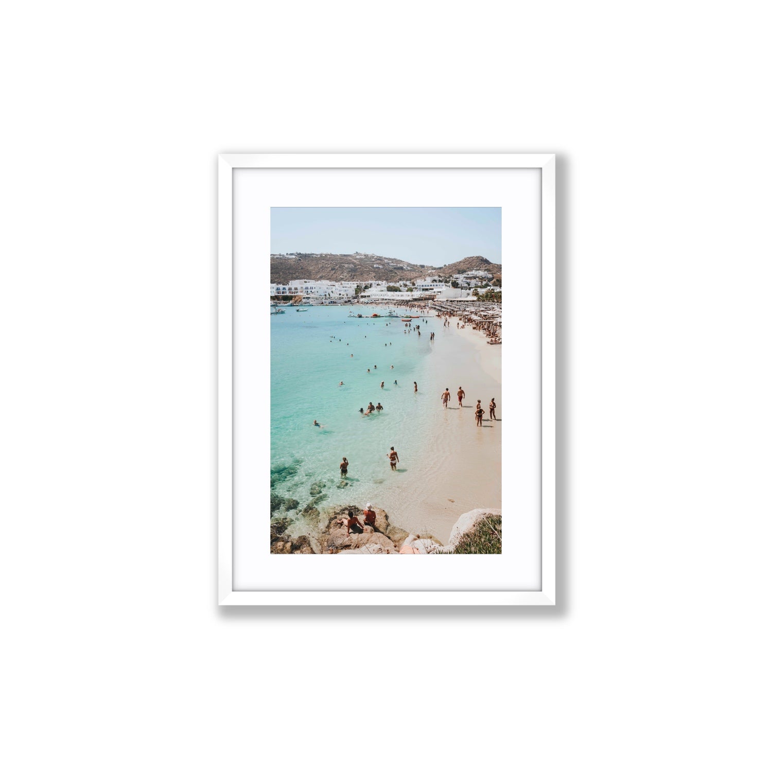 Breathe In The Salty Air Mykonos Greek island wall art Medium fine art print in white frame with matboard