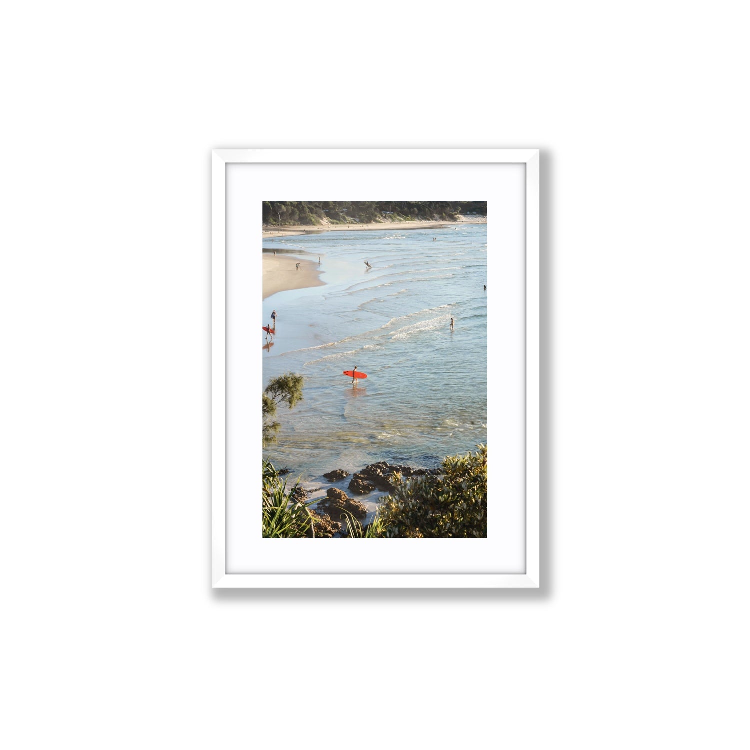Seclusion Byron Bay Surf coastal wall art Medium fine art print in white frame with matboard
