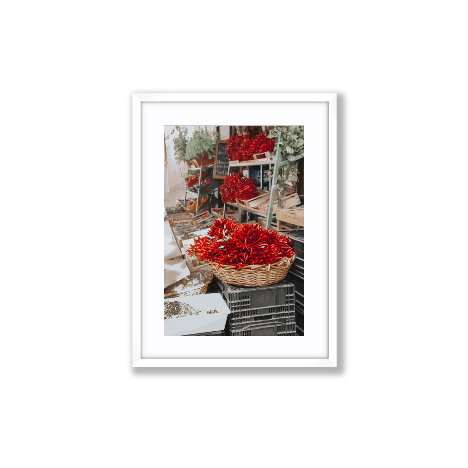 Fiery Cluster Puglia Italian wall art Medium fine art print in white frame with matboard