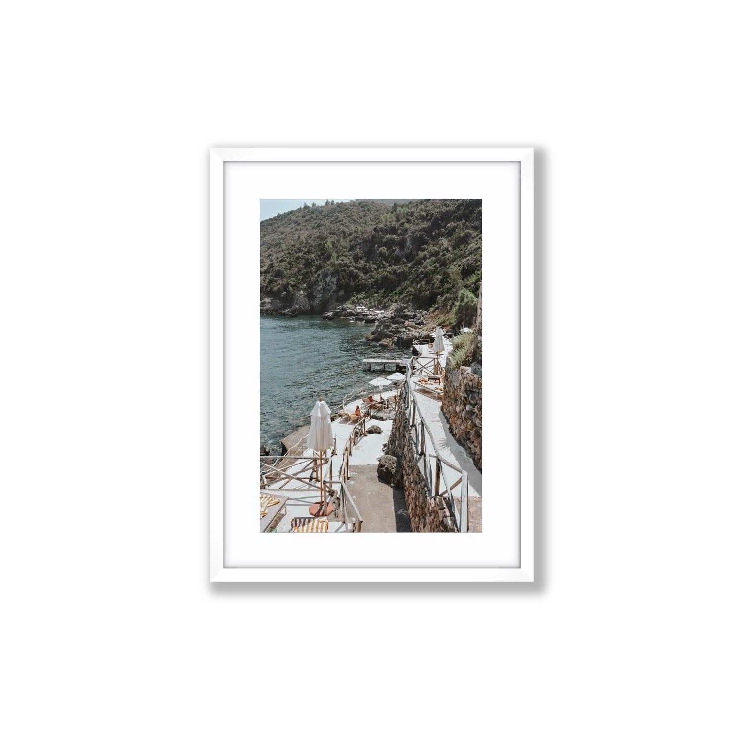 L'Estate Tuscany coastal Italian wall art Medium fine art print in white frame with matboard