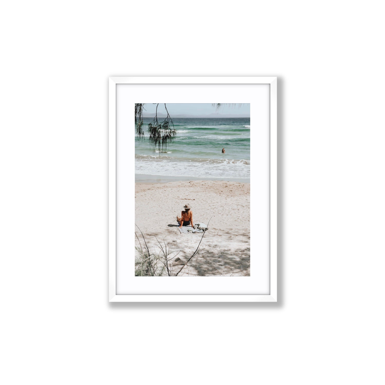 Take It Easy Byron Bay beach coastal decor wall art Medium fine art print in white frame with matboard