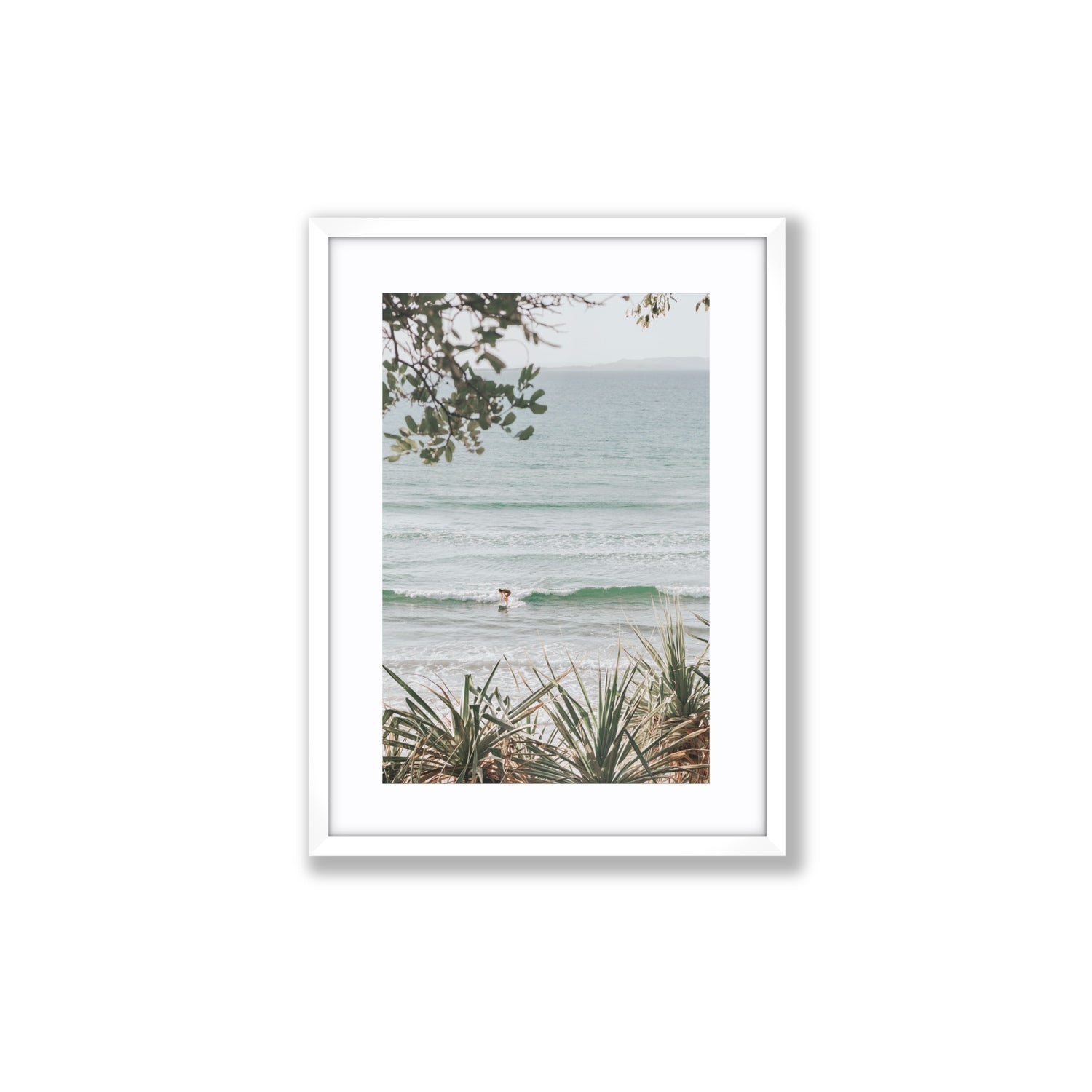 Dream Boat fine art print, Noosa, Australia, coastal scenes artwork, Medium, White Frame · Matboard, Fine Art Print