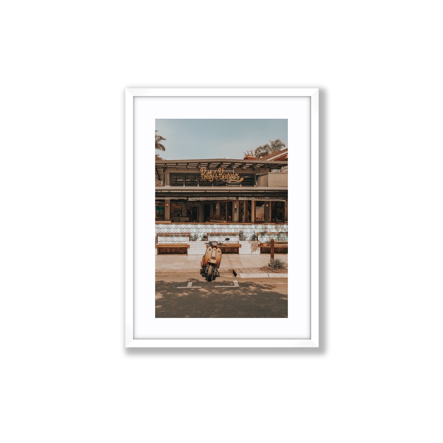 Noosa Nostalgia fine art print, Noosa, Australia, coastal scenes artwork, Medium, White Frame · Matboard, Fine Art Print