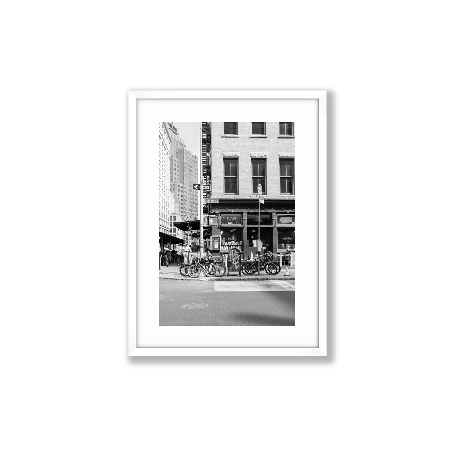 Bites Of The Big Apple New York NYC Black & White wall art Medium fine art print in white frame with matboard
