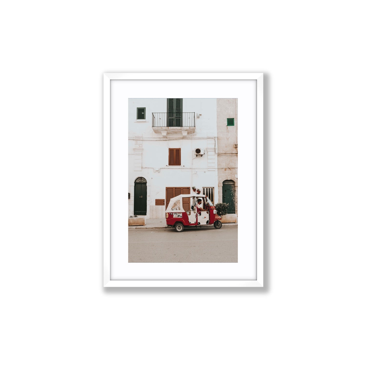 Groovy Piaggio Puglia Italian wall art Medium fine art print in white frame with matboard
