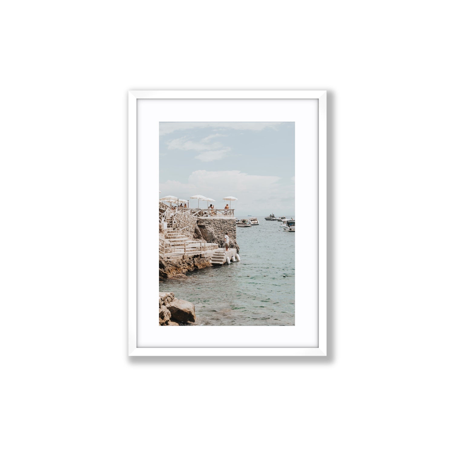 Pier Patrol fine art print, Nerano, Italy, Medium, White Frame · Matboard, Fine Art Print