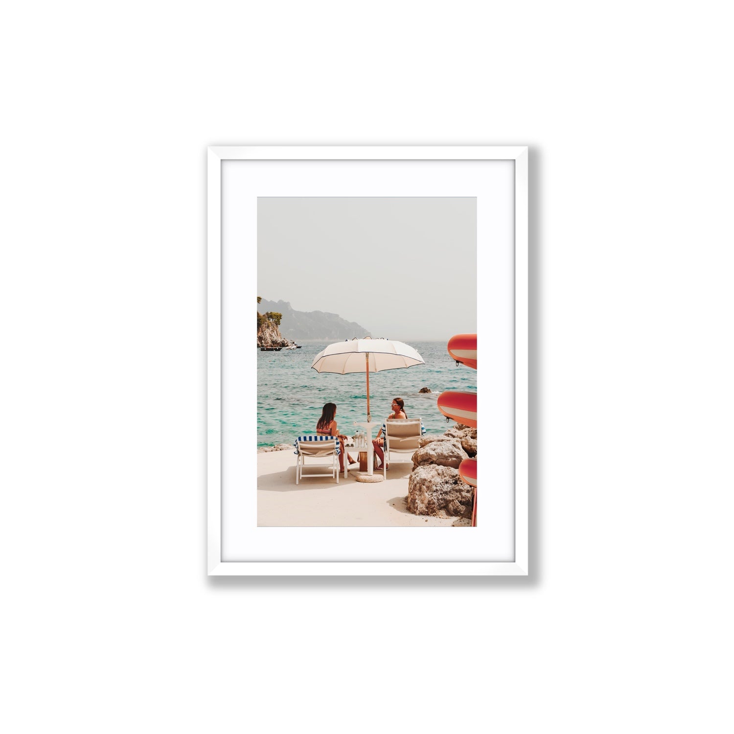 Salty Banter Amalfi Mediterranean wall art Medium fine art print in white frame with matboard