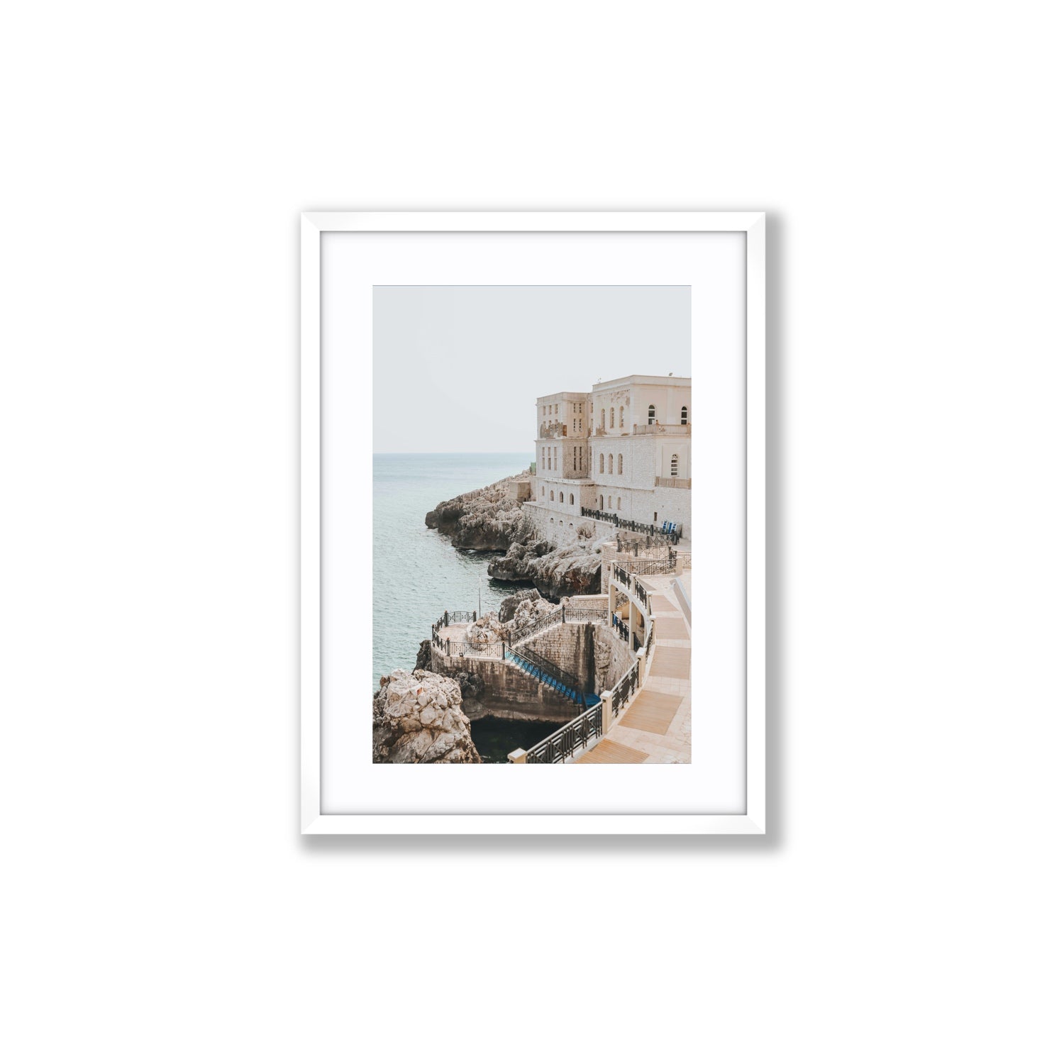 Santa Cesarea Puglia Italian coastal wall art Medium fine art print in white frame with matboard