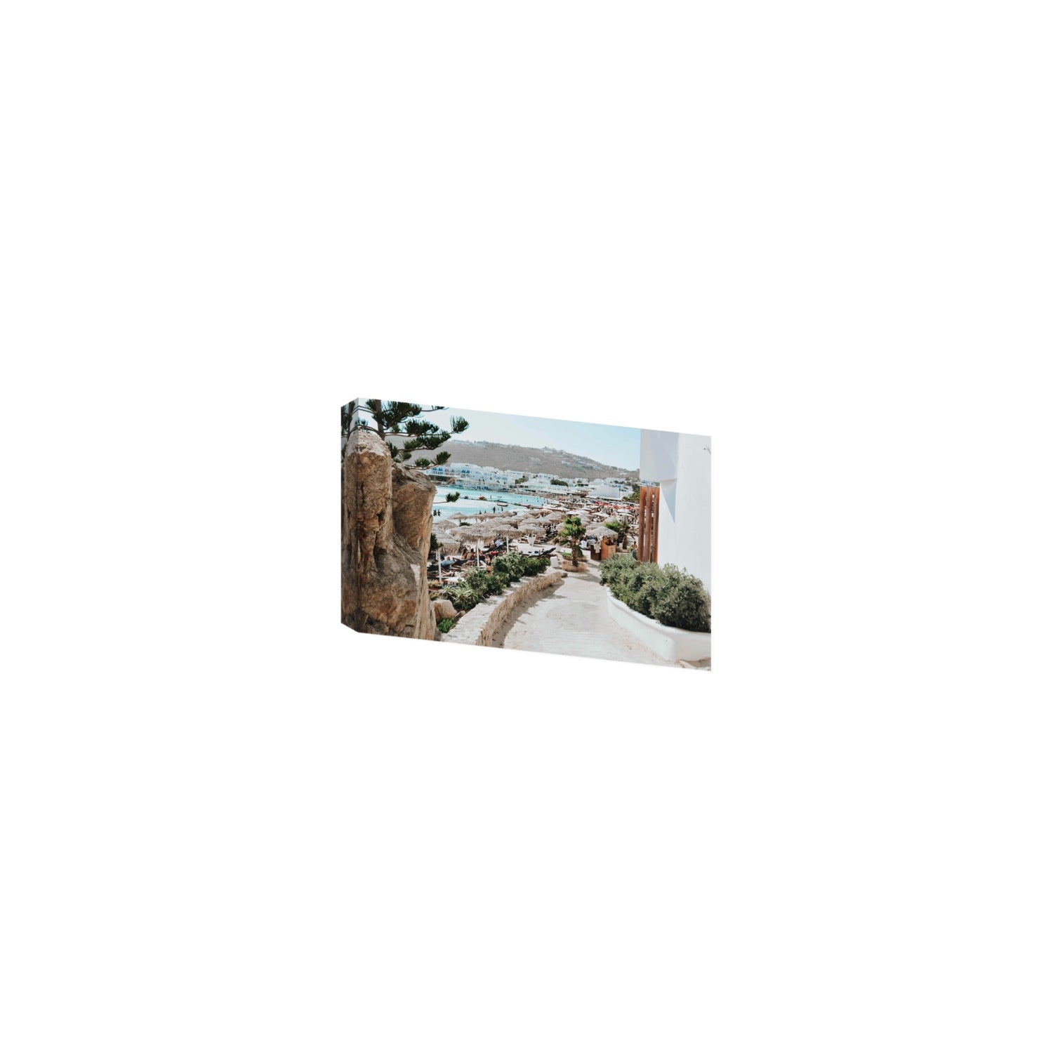 Kalimera Mykonos Greek island wall art Small stretched canvas print