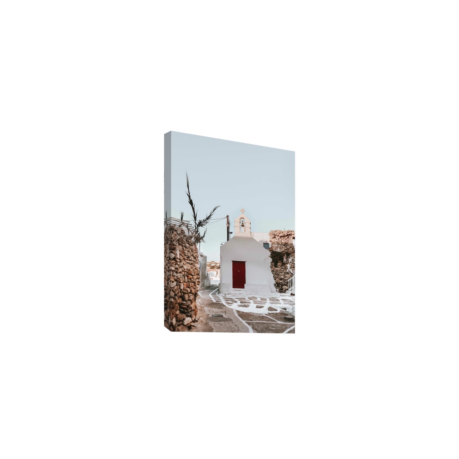 Little Chapel Mykonos Greek island wall art Medium stretched canvas print