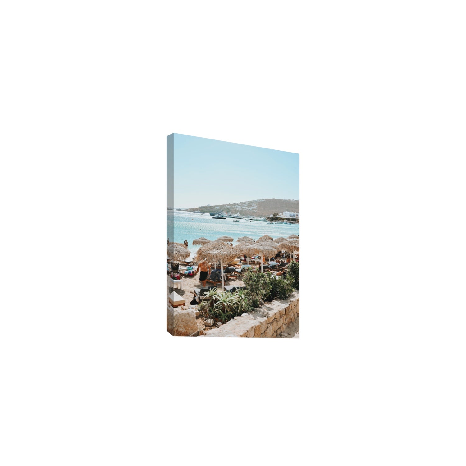 Beachside Huts Mykonos Greek island wall art Medium stretched canvas print
