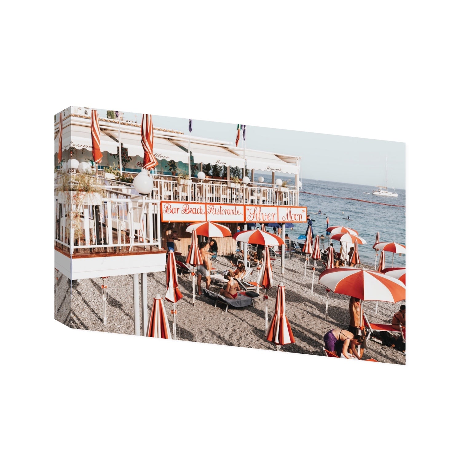 Silver Moon Amalfi Mediterranean wall art Statement stretched canvas print
