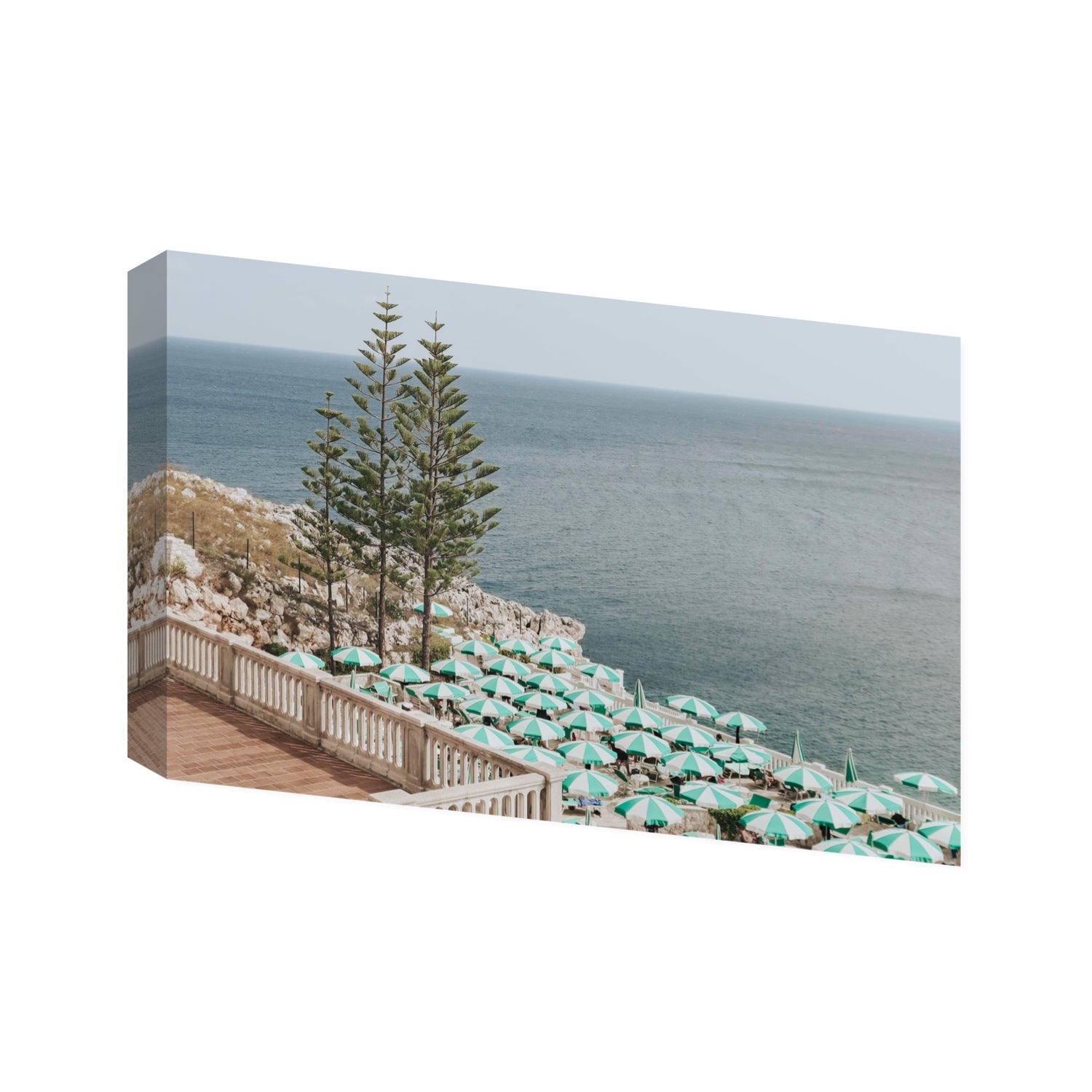 Azure Horizon Puglia beach coastal wall art Statement stretched canvas print