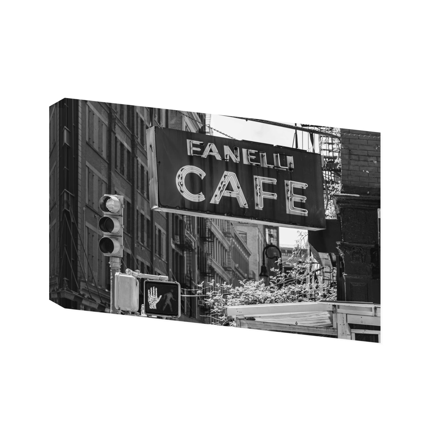 Soho Neon New York NYC Black & White wall art Statement stretched canvas print