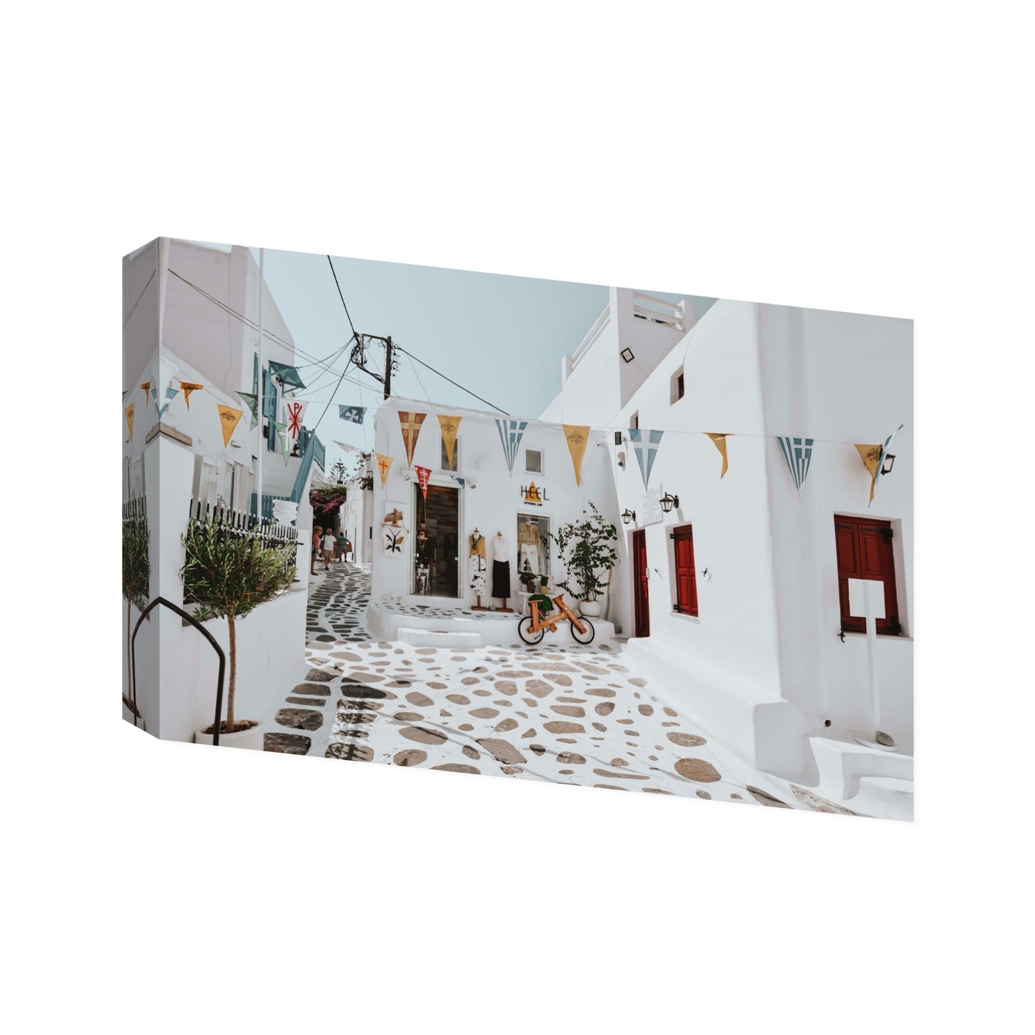 Cruising The Streets Mykonos Greek island wall art Statement stretched canvas print