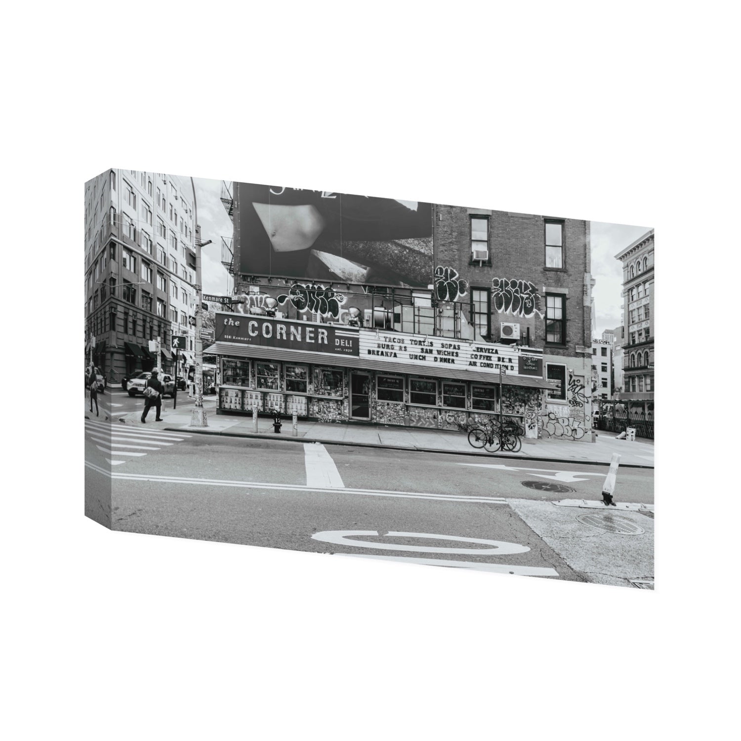 Kenmare Street New York NYC Black & White wall art Statement stretched canvas print