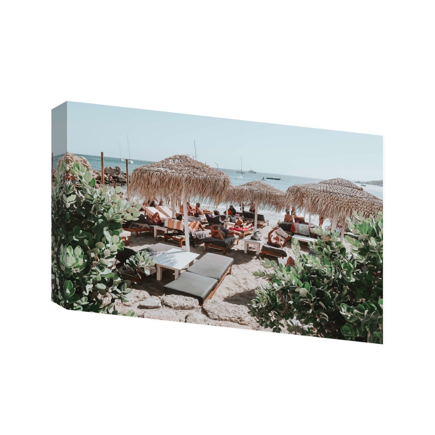 Greek Haven Mykonos Greek island coastal wall art Statement stretched canvas print