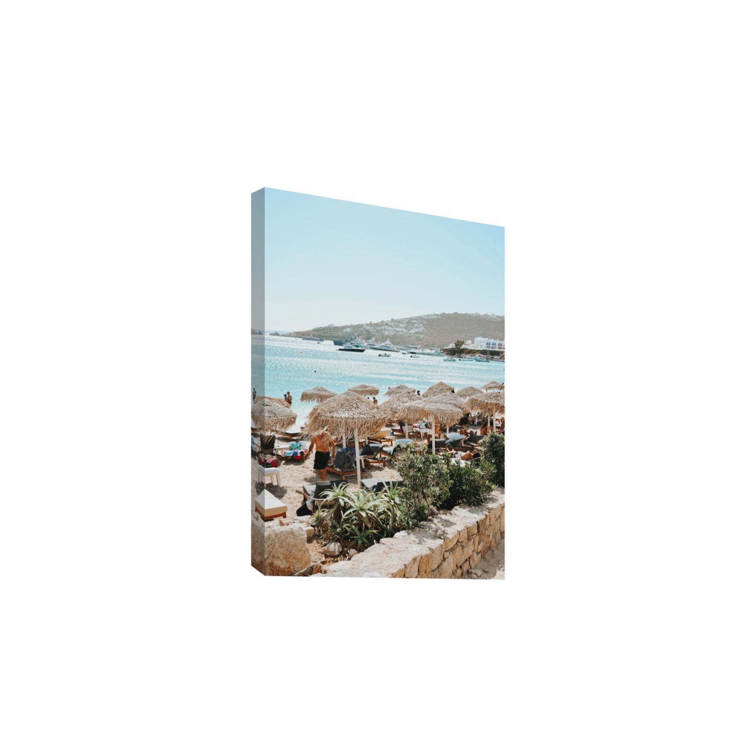 Beachside Huts Mykonos Greek island wall art Large stretched canvas print