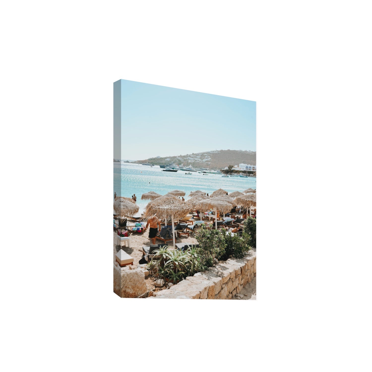 Beachside Huts Mykonos Greek island wall art Extra Large stretched canvas print