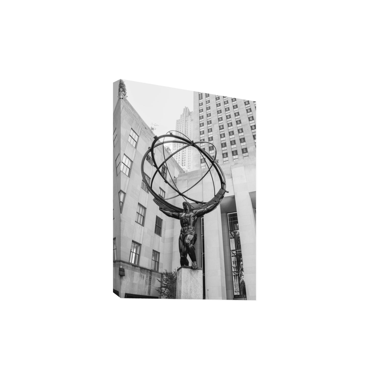 Atlas Ascends New York NYC Black & White wall art Extra Large stretched canvas print