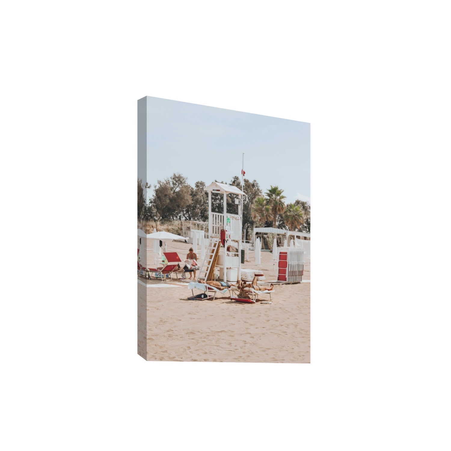 Red Lounge Reverie Puglia beach coastal wall art Extra Large stretched canvas print