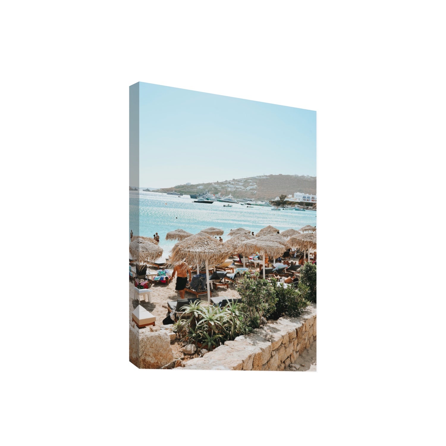 Beachside Huts Mykonos Greek island wall art Giant stretched canvas print