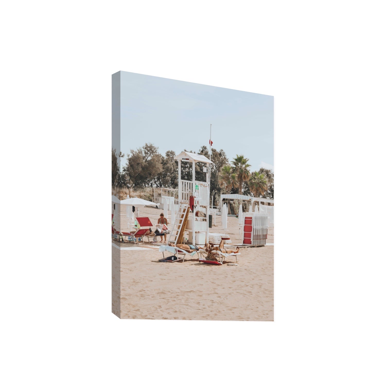 Red Lounge Reverie Puglia beach coastal wall art Giant stretched canvas print