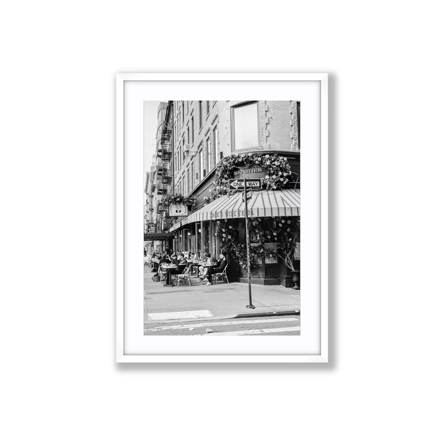 Freda's Feast New York NYC Black & White wall art Large fine art print in white frame with matboard