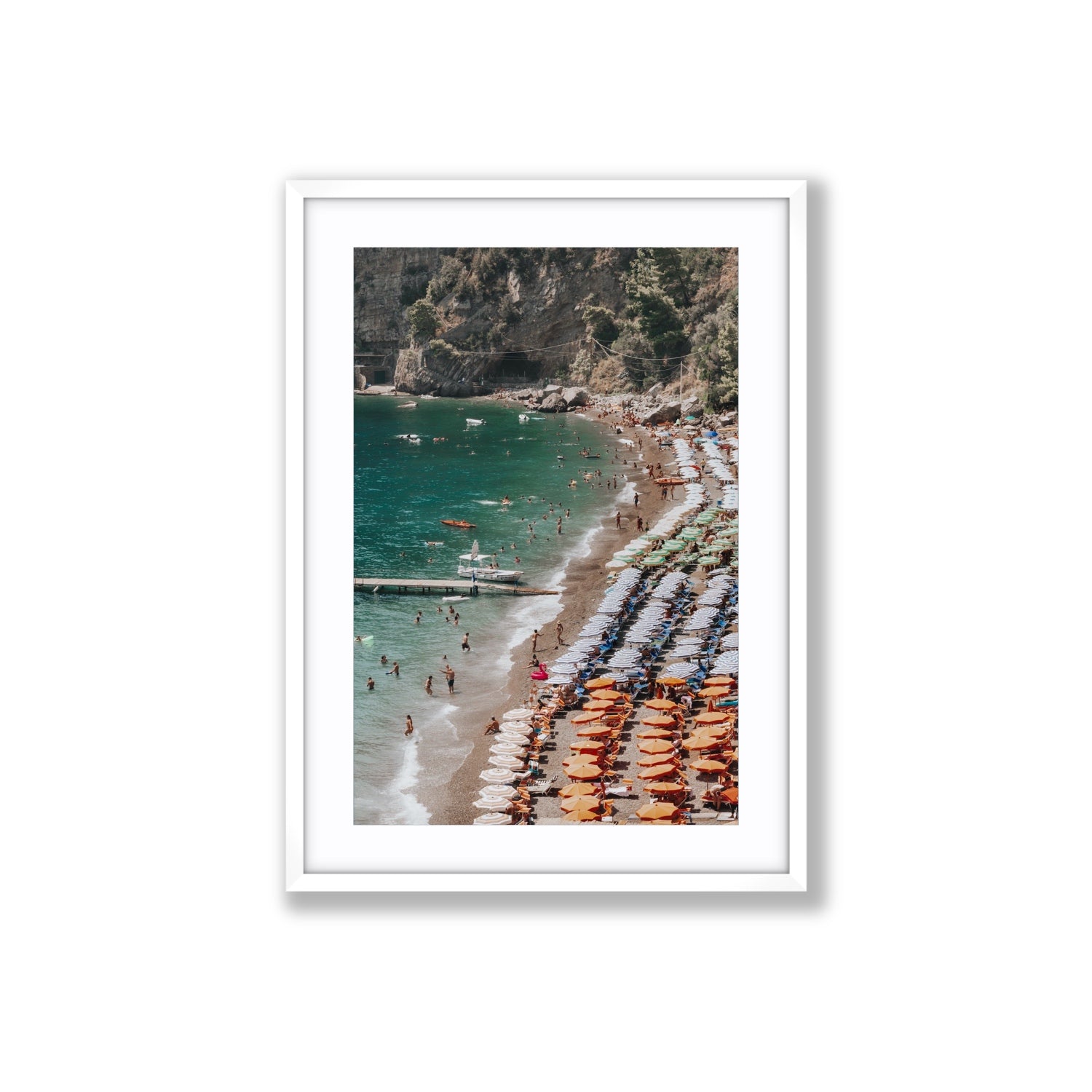 Ocean's Playground Positano decor wall art Large fine art print in white frame with matboard