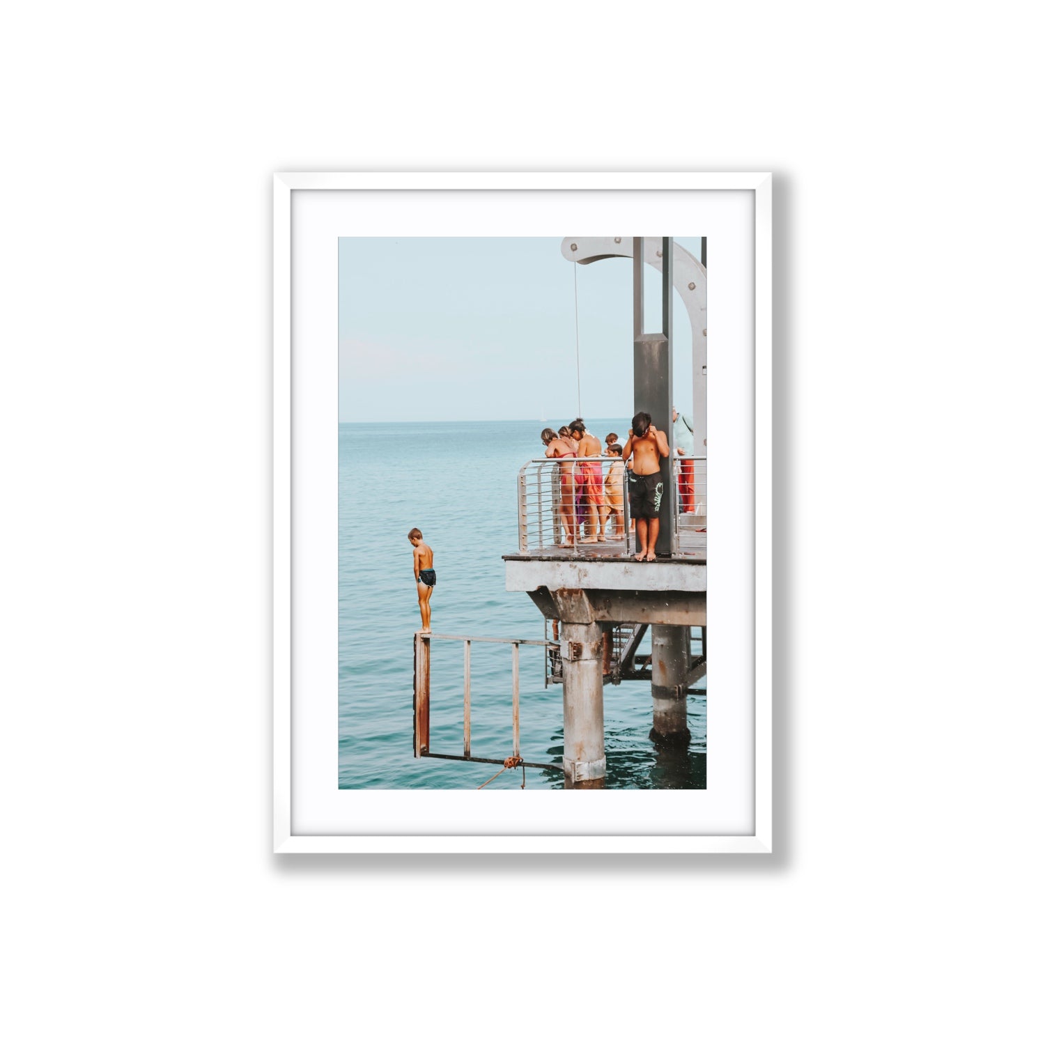 Golden Boy Alassio coastal decor wall art Large fine art print in white frame with matboard