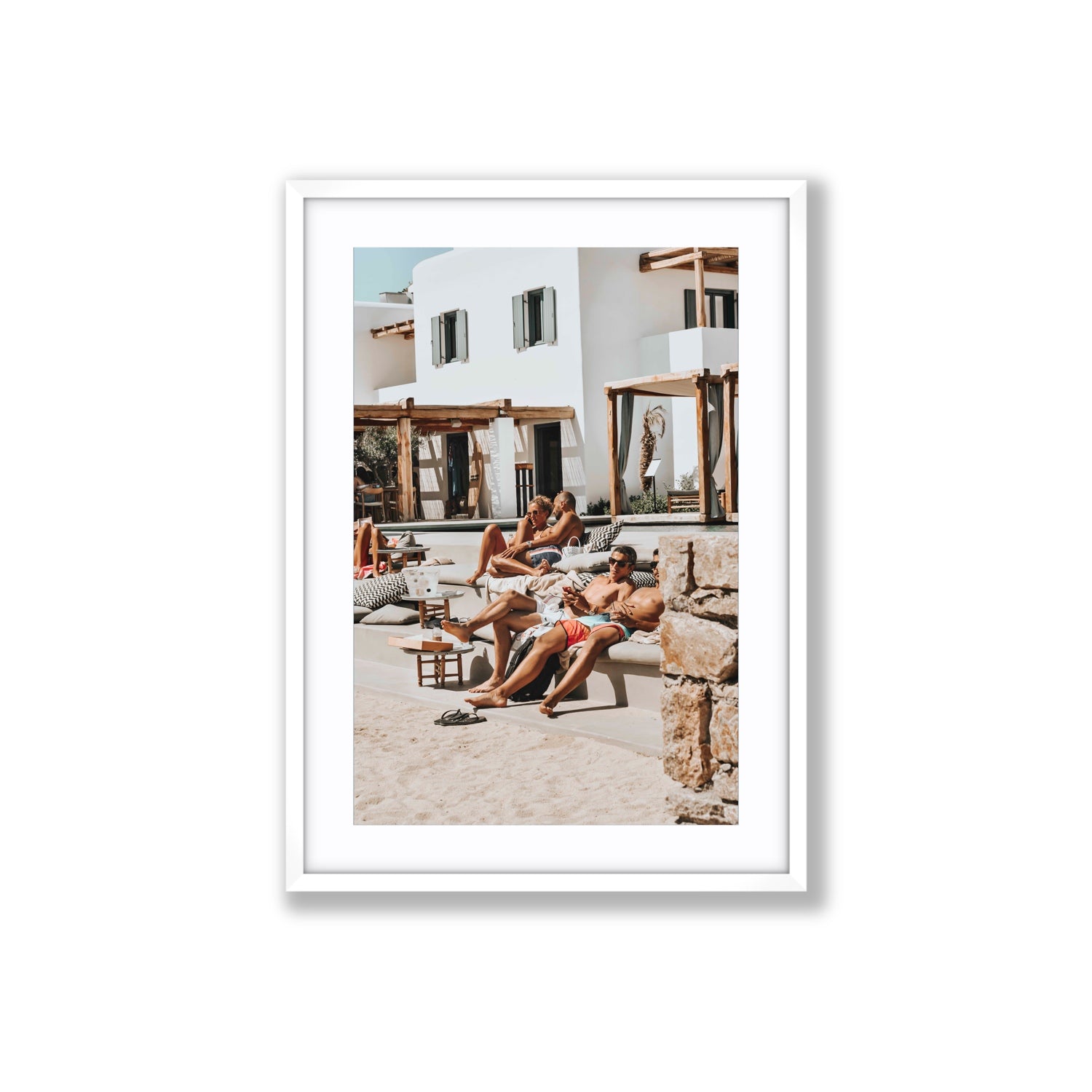 Style That Sizzles Mykonos Greek island wall art Large fine art print in white frame with matboard