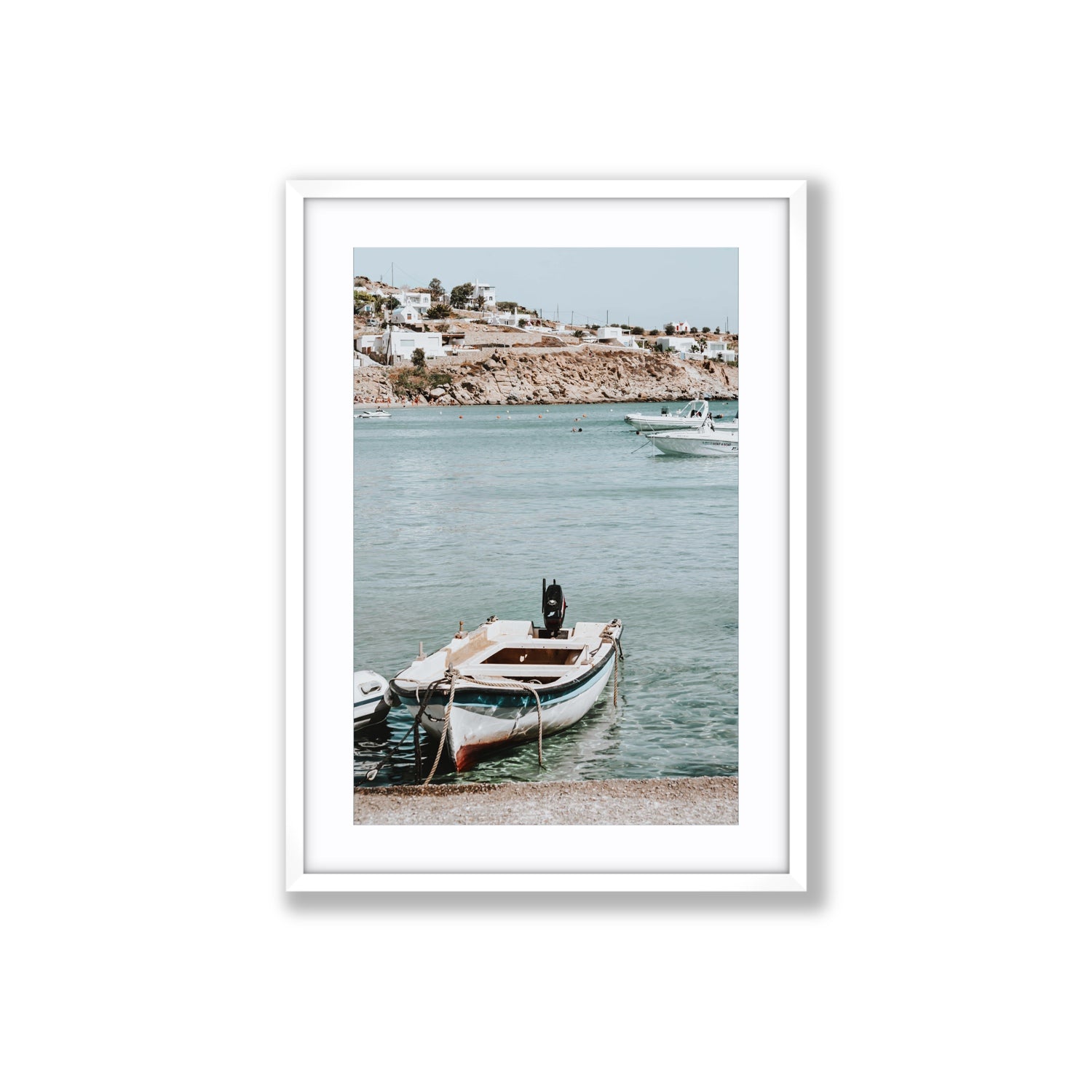 Classic Wheels Mykonos Greek island wall art Large fine art print in white frame with matboard